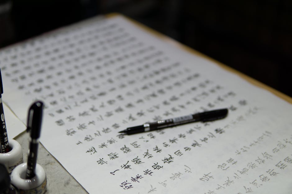 Seamless hex wallpaper pattern — Calligraphy by wallpaper⁶ — base photo: Detailed image of traditional Chinese calligraphy with ink pens and paper.