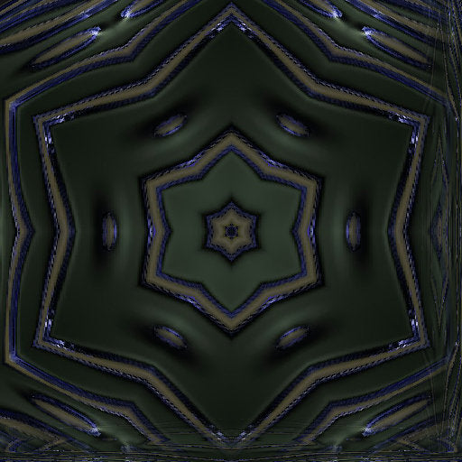 A seamless kaleidoscope pattern of golden 3D isometric prisms and metallic geometric shapes radiating from a central point.