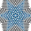 Möbius Twist self-adhesive wallpaper pattern with blue and black abstract grid lines in a Kaleidoscope symmetry on a white background.