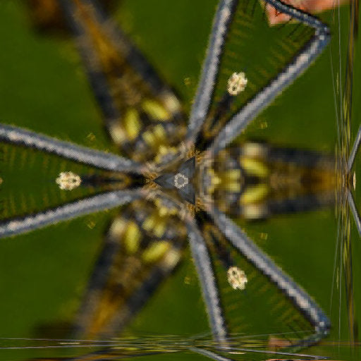 A seamless hexagonal pattern composed of green beetles and insect wings in a kaleidoscopic Hex symmetry arrangement.