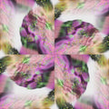 A symmetrical four-way rotation pattern featuring golden nodes and data lines on a dark background, creating a sophisticated geometric network.