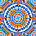 Monochromatic Op-Art wallpaper pattern with curved lines in a four-fold rotation symmetry, creating a 3D vortex effect.