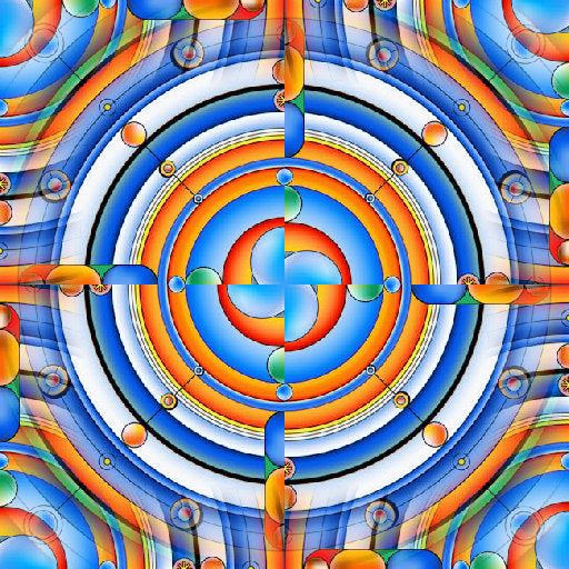 Monochromatic Op-Art wallpaper pattern with curved lines in a four-fold rotation symmetry, creating a 3D vortex effect.