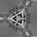 A seamless monochrome wallpaper pattern featuring cathedral architecture mirrored in a complex Hex symmetry arrangement.