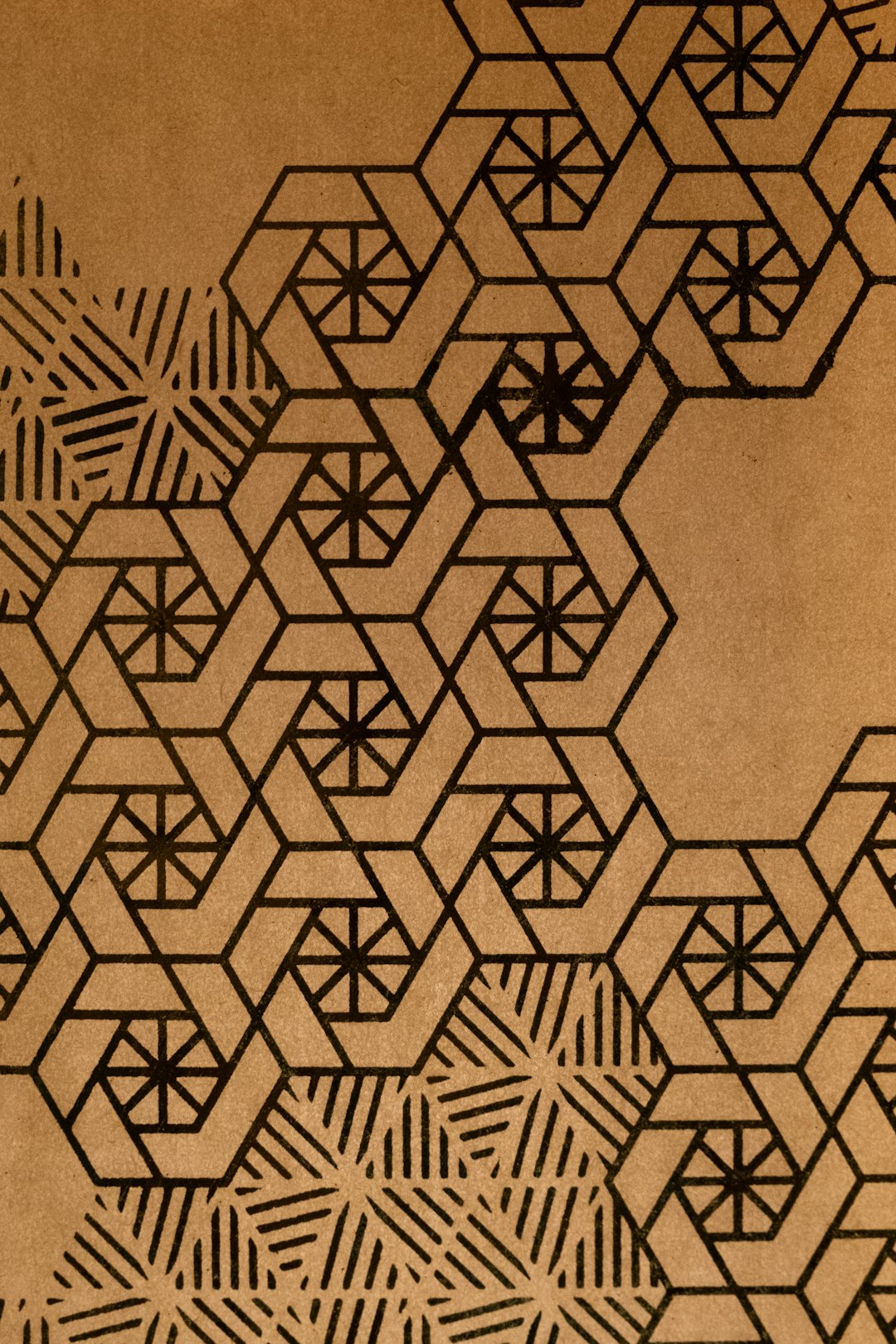 Seamless mirror wallpaper pattern — Calligraphy by wallpaper⁶ — base photo: Geometric pattern with hexagons and star shapes