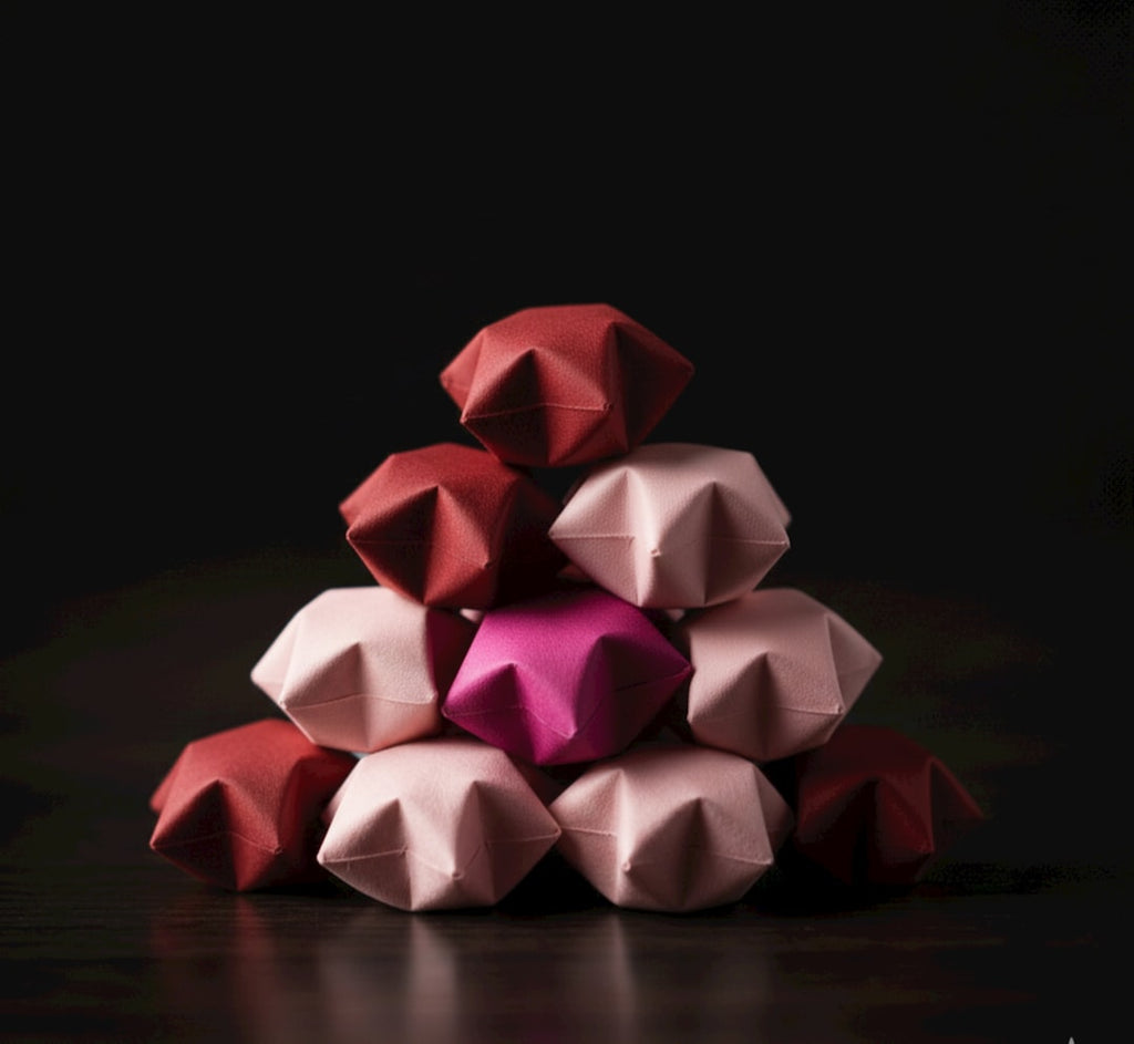Seamless kaleidoscope wallpaper pattern — Origami by wallpaper⁶ — base photo: Pile of colorful origami stars on a dark background