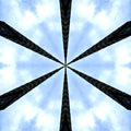 A radial kaleidoscope pattern of white and gold stained glass shards, forming a complex geometric repeat with architectural clarity.