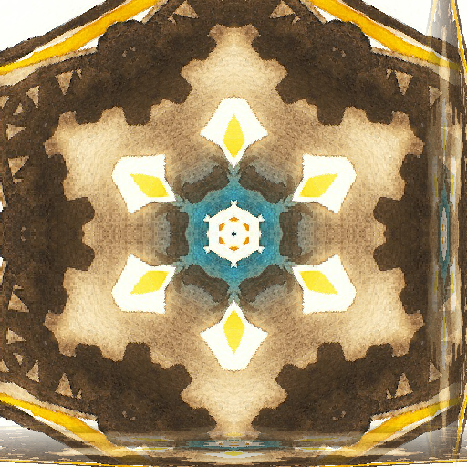 A kaleidoscopic wallpaper pattern featuring blue and earthy watercolor brushstrokes arranged in radial, prismatic symmetry.