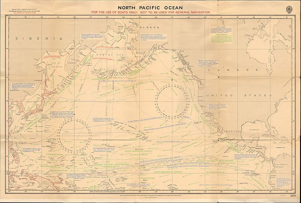 Oceanography Wave wallpaper pattern — base photo: File:Admiralty Chart No 5215 North Pacific Ocean, Published 1942.jpg