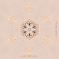 A complex radial kaleidoscope pattern featuring blue and white geometric shards and fractal lines in a symmetrical star-like arrangement.
