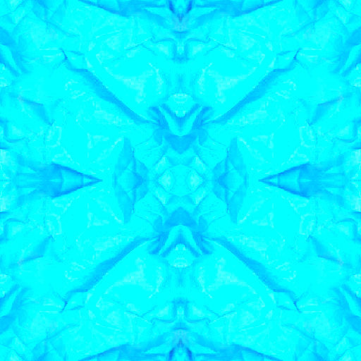 Bright blue crumpled paper texture arranged in a mirror symmetry pattern, inspired by origami art.