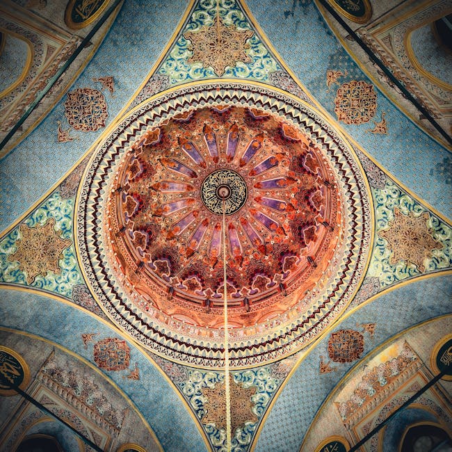 Seamless pinwheel wallpaper pattern — Stained Glass by wallpaper⁶ — base photo: Captivating detail of mosque ceiling in Istanbul, showcasing ornate Islamic design and vibrant color