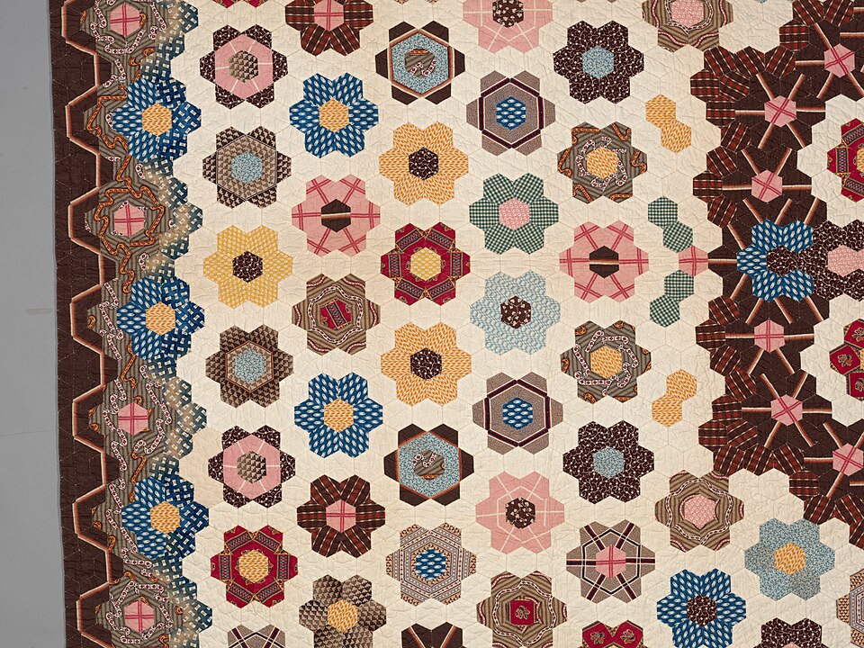 Seamless kaleidoscope wallpaper pattern — Geometry by wallpaper⁶ — base photo: File:Honeycomb Quilt MET DP332827.jpg