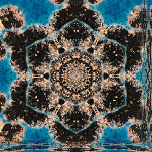 A 3D/Isometric wireframe model of abstract soap bubble patterns arranged in a kaleidoscope symmetry on a blue background.