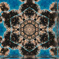 A 3D/Isometric wireframe model of abstract soap bubble patterns arranged in a kaleidoscope symmetry on a blue background.