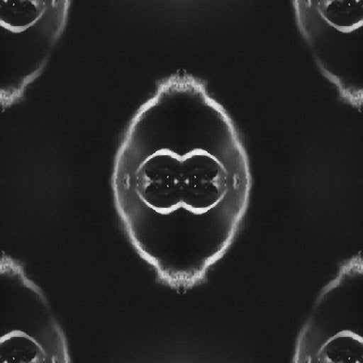 A monochromatic Rorschach-style mirror pattern created from a human portrait with high-contrast shadows and highlights.