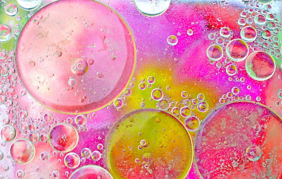 Chemistry Hexagon wallpaper pattern — base photo: Colorful abstract image featuring oil bubbles on water with a vivid, vibrant background.