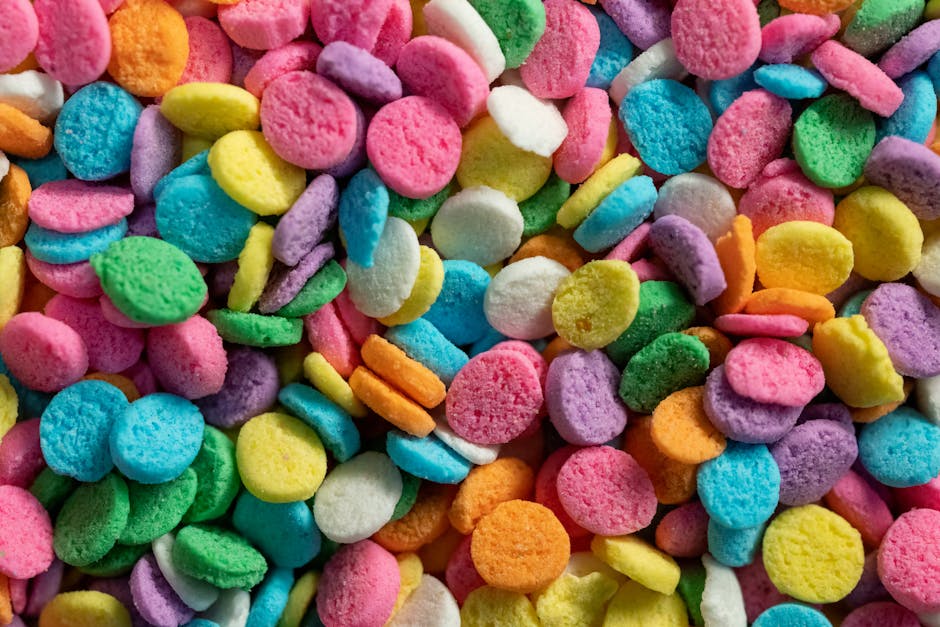 Meteorology Diamond wallpaper pattern — base photo: Vibrant close-up of assorted colorful candies with round shapes, perfect for a sweet background.