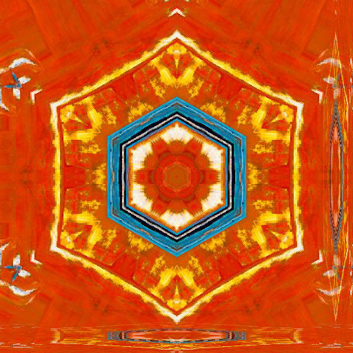 A complex radial pattern of blue geometric shapes and data points arranged in a symmetrical Kaleidoscope layout.