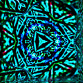 Close-up of a geometric abstract mosaic stained glass pattern with a wax texture in vibrant colors, repeating seamlessly.