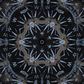 A sophisticated kaleidoscope pattern made from vintage map segments with sepia tones and intricate ink lines.