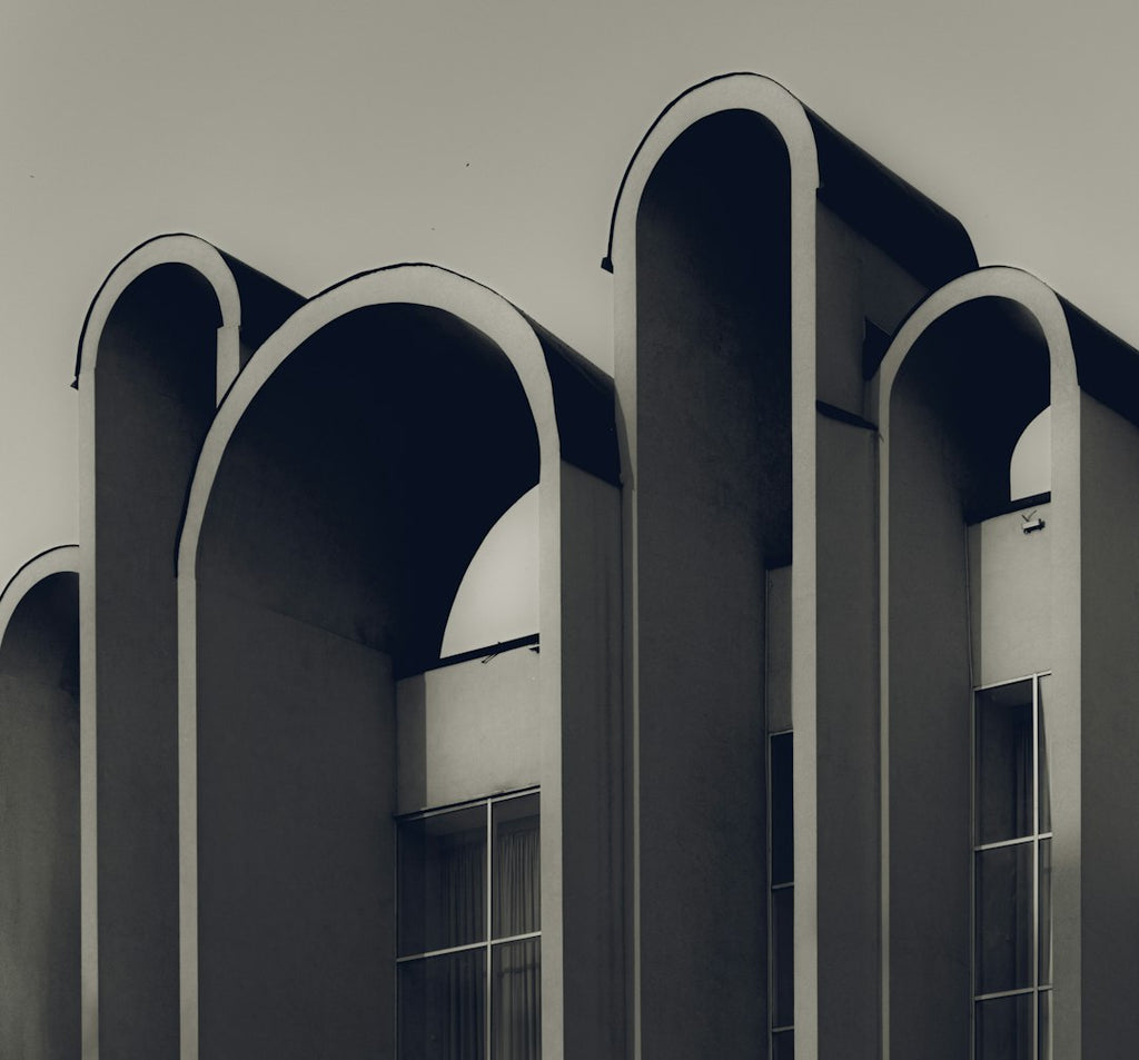 WALLPAPER⁶ — seamless mirror4 pattern from bauhaus geometric poster, Bauhaus — base photo: white concrete building during daytime