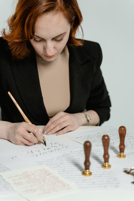 Seamless hex wallpaper pattern — Calligraphy by wallpaper⁶ — base photo: A woman in a black blazer focusing on calligraphy using a dip pen and seals.