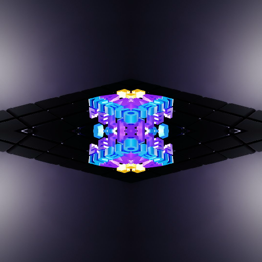 A symmetrical mirror pattern of vibrant colorful cubes on a black background, creating a diamond-like geometric grid.