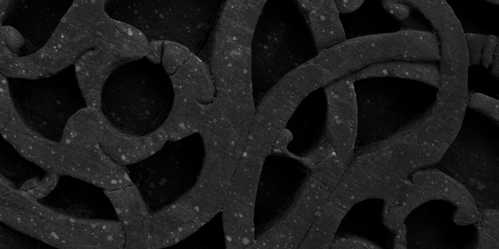 Seamless kaleidoscope wallpaper pattern — Calligraphy by wallpaper⁶ — base photo: An experimental photo an intricate stone lattice with geometric cutouts at Qutb Minar. The carved pa
