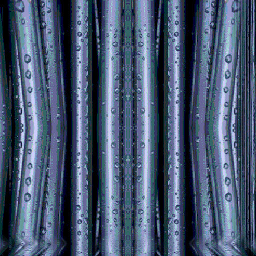 Abstract wallpaper pattern inspired by wet folding origami, featuring dark, vertically arranged elements with a mirror symmetry repeat. From Monstera Production.