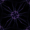 A seamless wallpaper pattern featuring swirling neon green and blue light trails in a four-fold rotation symmetry.