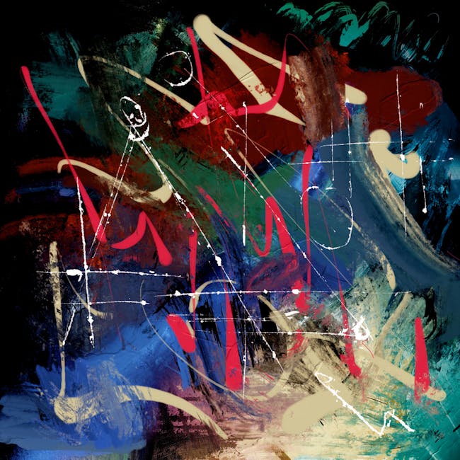 Seamless hex wallpaper pattern — Calligraphy by wallpaper⁶ — base photo: Dynamic abstract expressionist painting with vibrant colors and fluid brushstrokes.