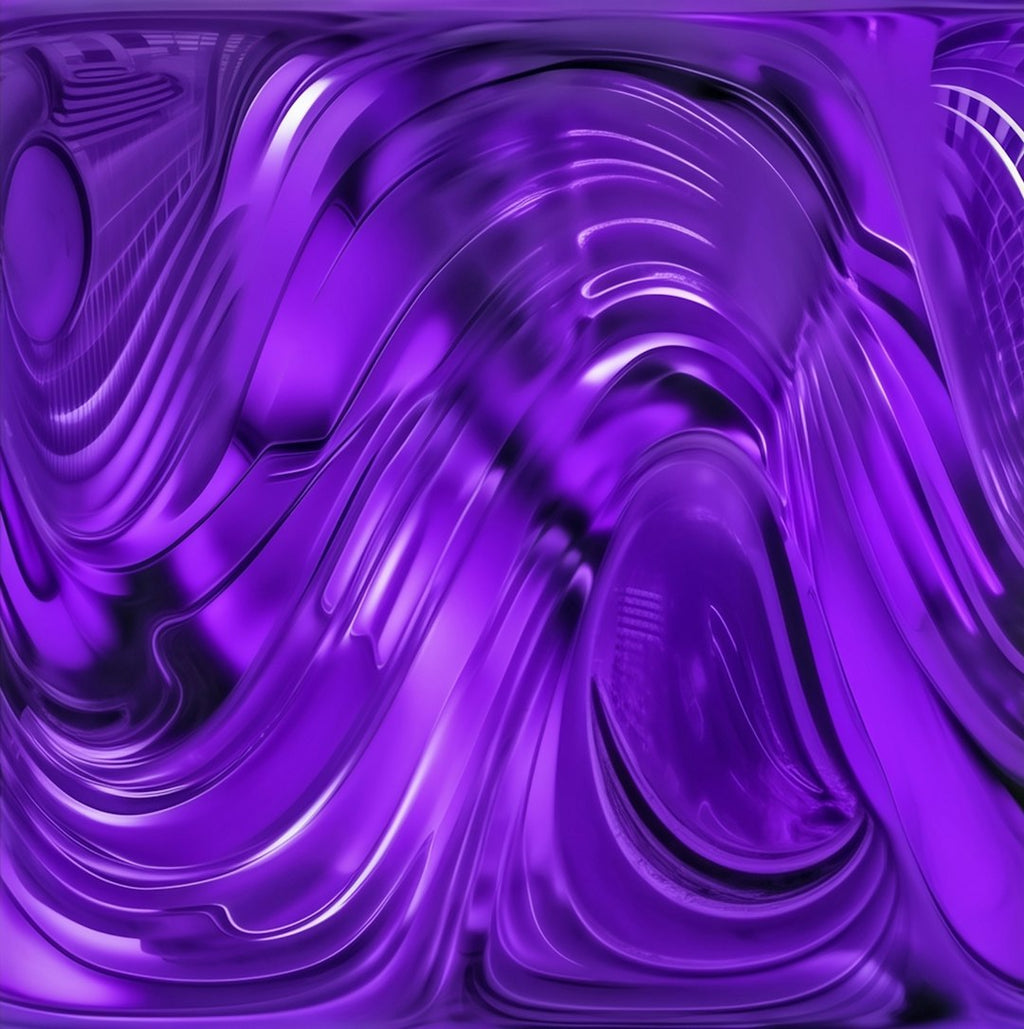 WALLPAPER⁶ — seamless hex pattern from wave interference pattern, Physics — base photo: A series of abstract, fluid 3D forms in deep purples, electric blues, and glossy blacks — representi