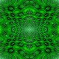 A symmetrical glitch pattern with horizontal neon blue and orange lines mirrored horizontally and vertically for a tech-inspired look.