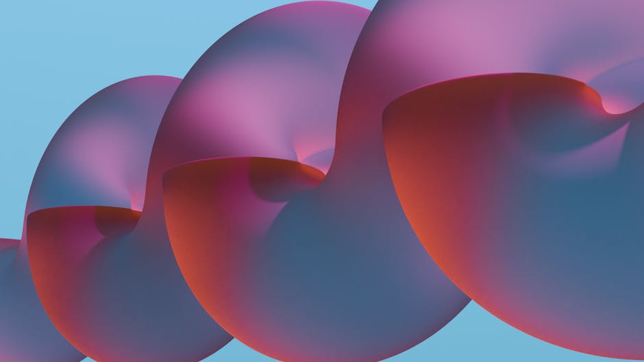 Seamless mirror wallpaper pattern — Arithmetic by wallpaper⁶ — base photo: Colorful abstract geometric shapes resembling shells, featuring vibrant red, pink, and blue hues on 
