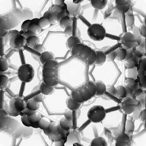Hexagonal arrangement of abstract chemical molecular structures on self-adhesive wallpaper.