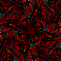 Close-up of a 3D abstract geometric pattern with rotating red and green elements, created with isometric rendering and rotation symmetry.