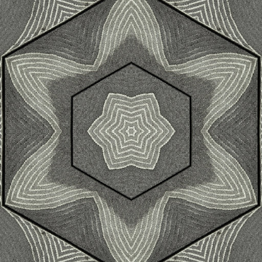 Borromean Rings pattern with kaleidoscope symmetry, showcasing interconnected rings in a repeating design, ideal for topological art enthusiasts.