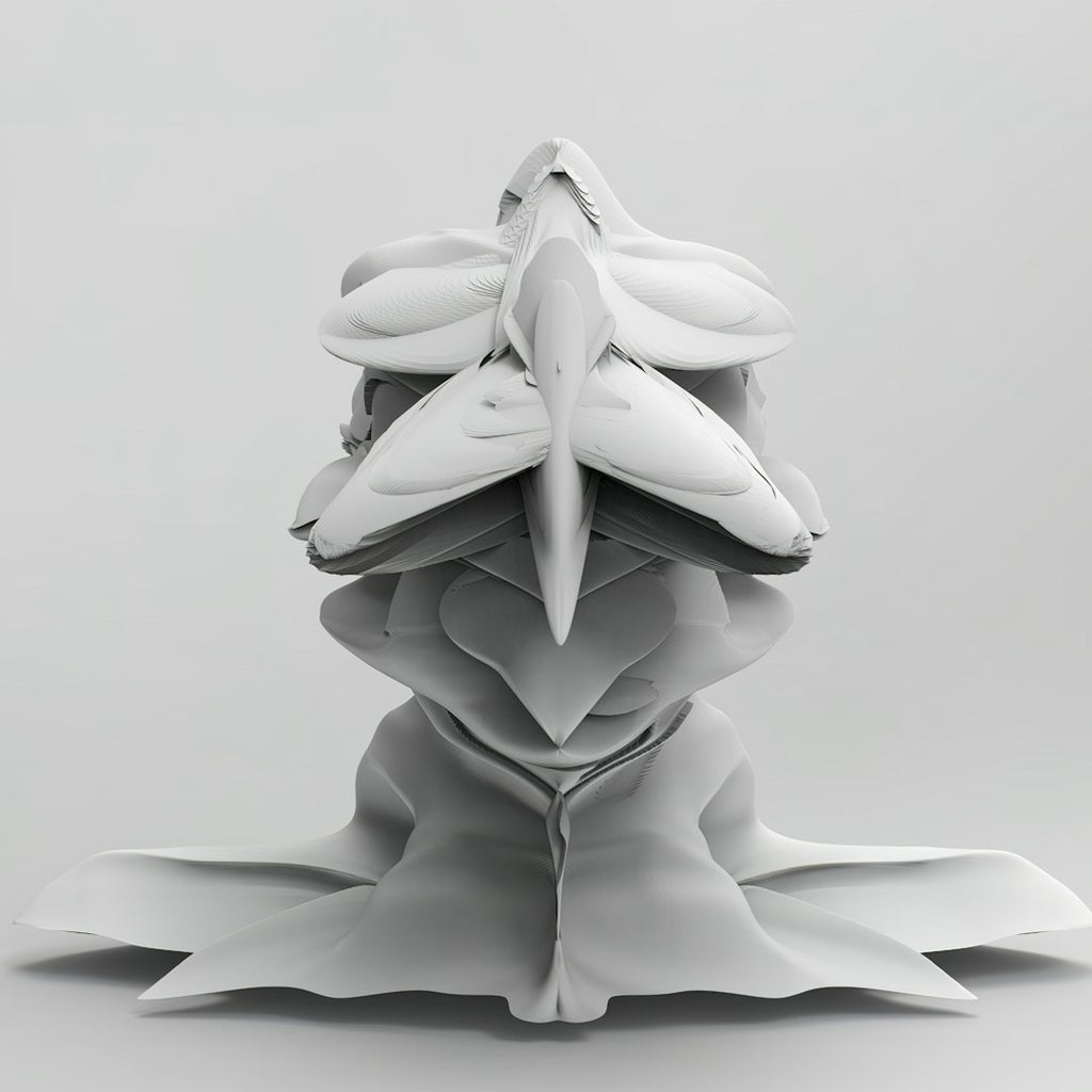 A symmetrical mirror pattern of white origami folds with sharp geometric shadows and light-gray highlights. — base photo: A high-resolution macro photograph of complex origami folds, showcasing the sharp edges, soft paper 