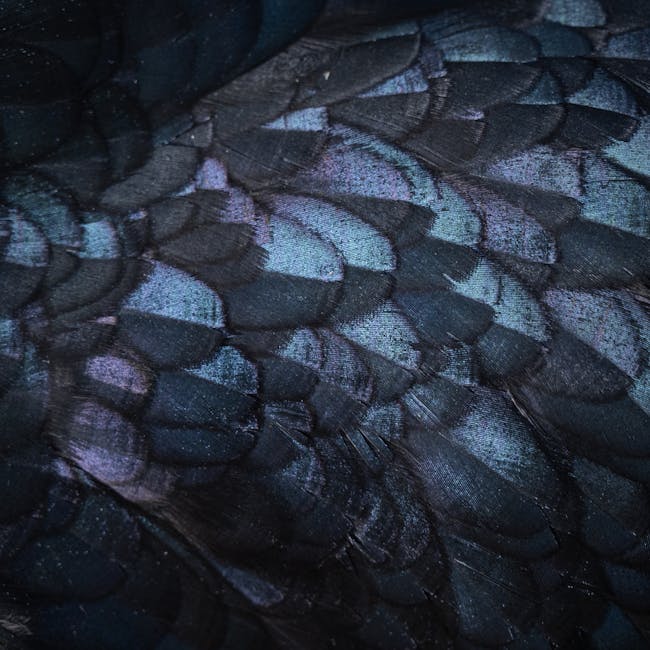 Portraits Hexagon wallpaper pattern — base photo: Detailed macro shot capturing the iridescent textures of bird feathers, showcasing intricate pattern