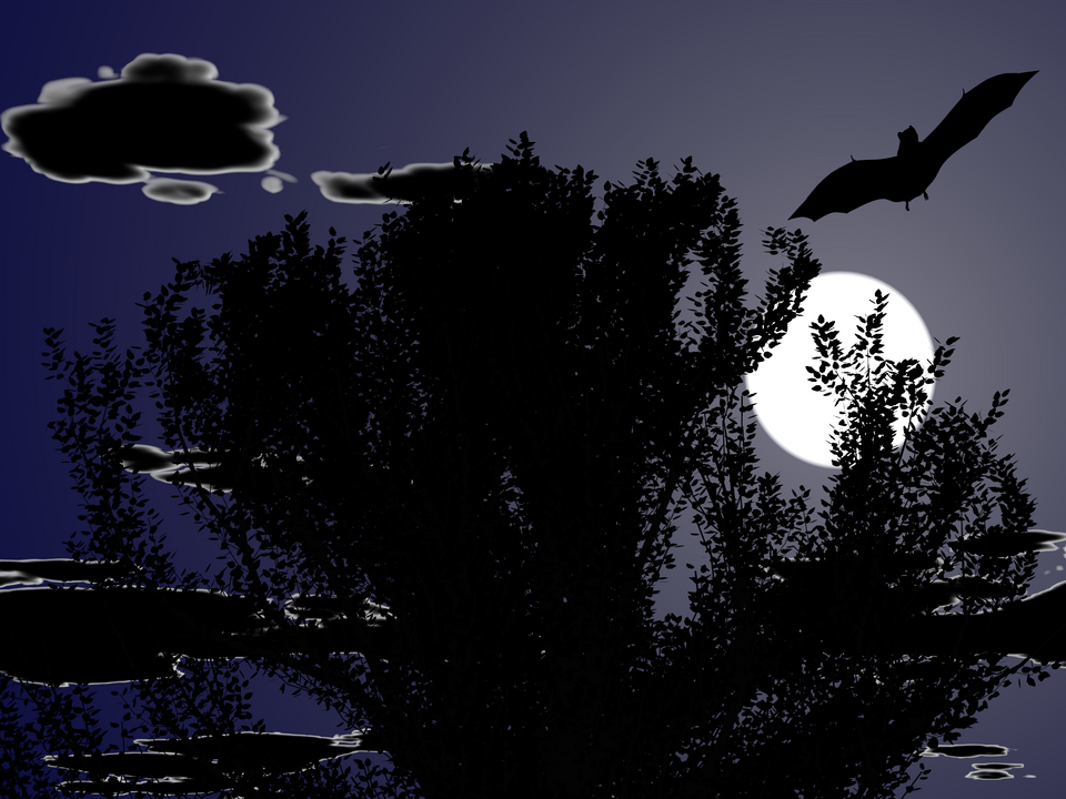3D Hexagon wallpaper pattern — base photo: File:Californian oak and bat silhouette in moonlight 1.png