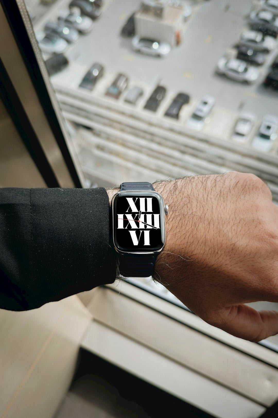Seamless mirror wallpaper pattern — Arithmetic by wallpaper⁶ — base photo: Apple Watch series 9 in stainless steel with roman numerals