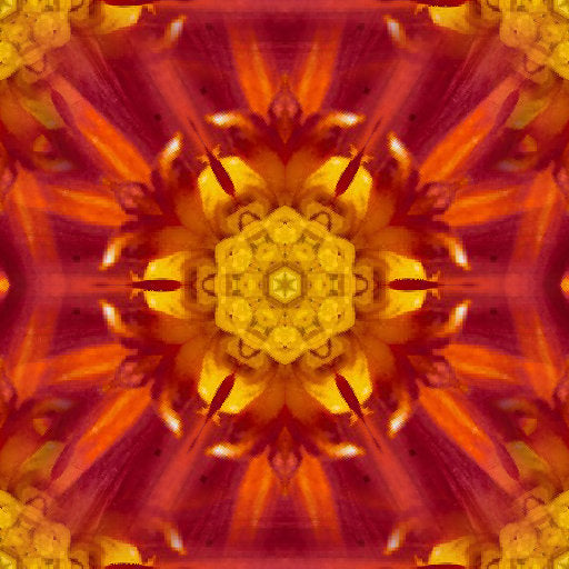 A seamless kaleidoscope pattern of lush green leaves forming a radial mandala-like structure with bright botanical highlights.