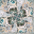 Vibrant abstract acrylic pour fluid art pattern with rotational symmetry, featuring organic swirls and textures in bold colors.