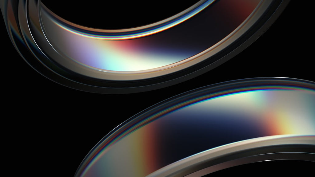 A kaleidoscope pattern with iridescent glass textures, prism light dispersion, and neon reflections, inspired by Phononic Spectra in Molecular Physics. Wallpaper6 brand. — base photo: A high-resolution 3D render showcasing an abstract glass object. It features prism light dispersion,