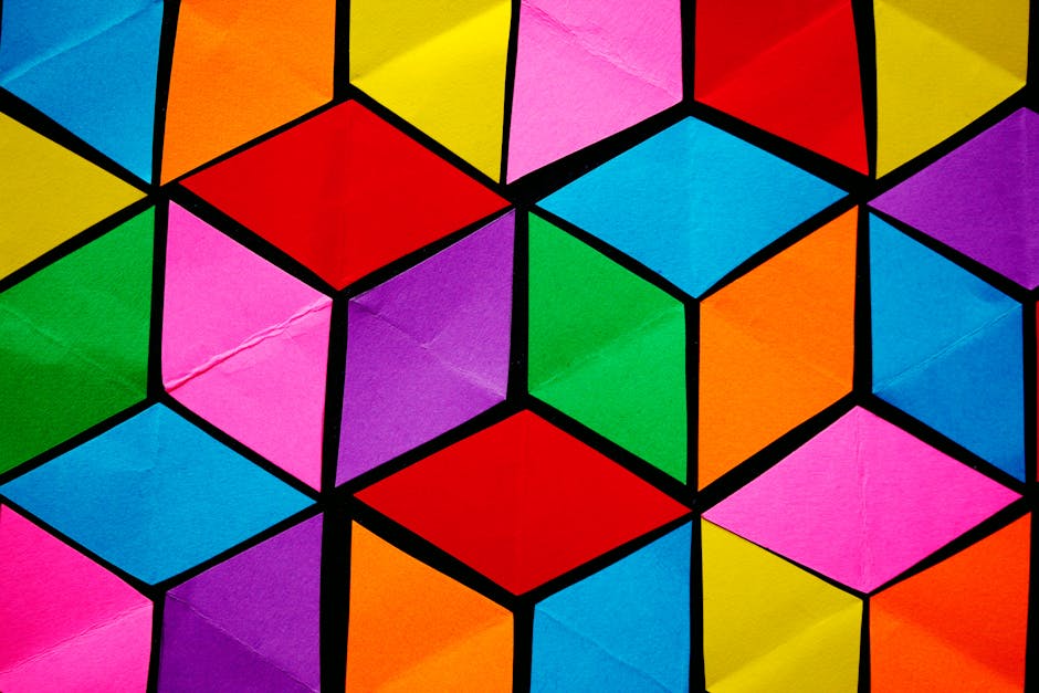 Seamless kaleidoscope wallpaper pattern — Origami by wallpaper⁶ — base photo: Colorful geometric cubes creating an abstract and artistic pattern.