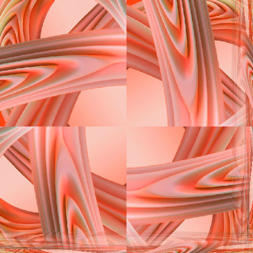 A dynamic 3D isometric wallpaper pattern of pink and white geometric swirls, showcasing seamless rotation symmetry.