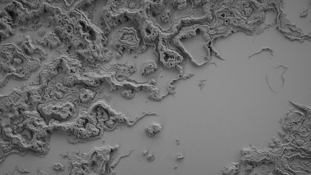 Seamless hex wallpaper pattern — Biochemistry by wallpaper⁶ — base photo: A high-contrast, monochrome digital rendering of a topographic landscape. The image features intrica