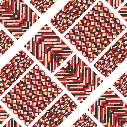 A repeating geometric pattern inspired by data visualization infographics, arranged in a diamond symmetry mode on a wallpaper.