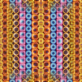 A symmetrical biochemistry pattern showing mirrored purple and gold molecular structures on a dark background.